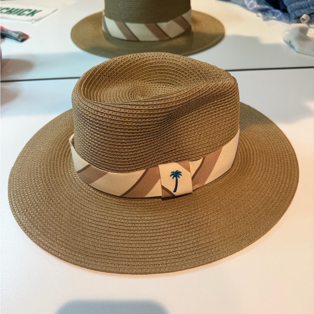 Tan Straw sun Hat with Palm Tree Accent